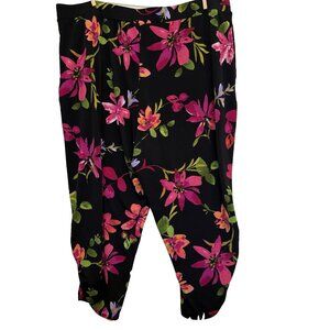 Susan Graver Floral Capri Pants Size XL Liquid Knit Resort Tropical Beachy Vacay
